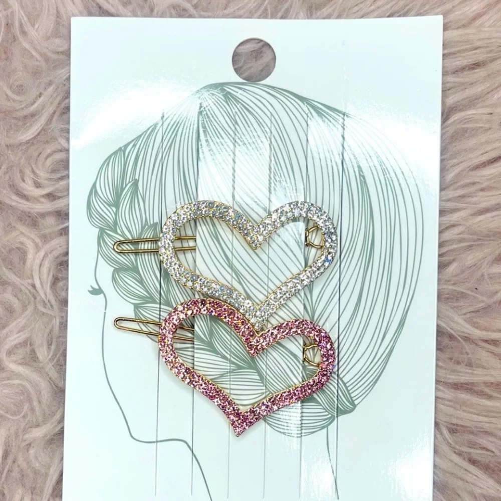Rhinestone crystal  Heart hair clasp clip barrette silver hardware Valentine
